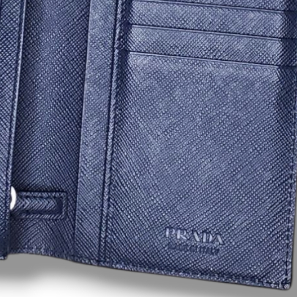 Prada Bicolor Black & Blue Saffiano Leather Long Wallet Sleek Minimalist Design - Picture 5 of 14